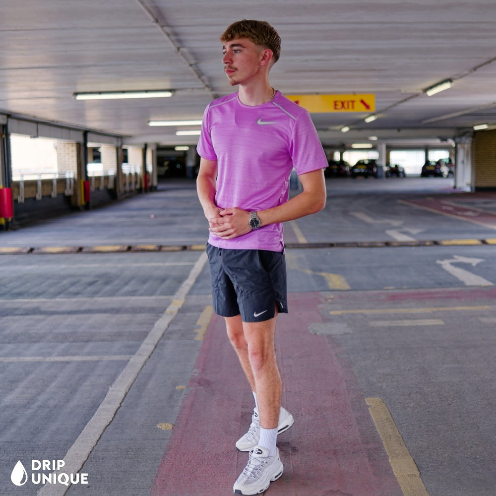 Nike Miler T-Shirt Lilac & Black Flex Stride Shorts Set, Nike Miler T Shirt, dripuniqueuk
