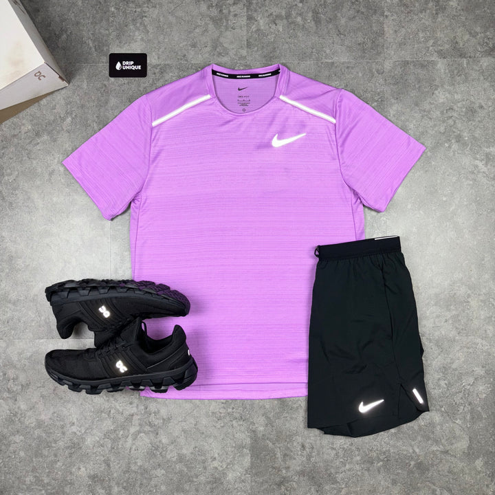 Nike Miler T-Shirt Lilac & Black Flex Stride Shorts Set, Set Nike, dripuniqueuk