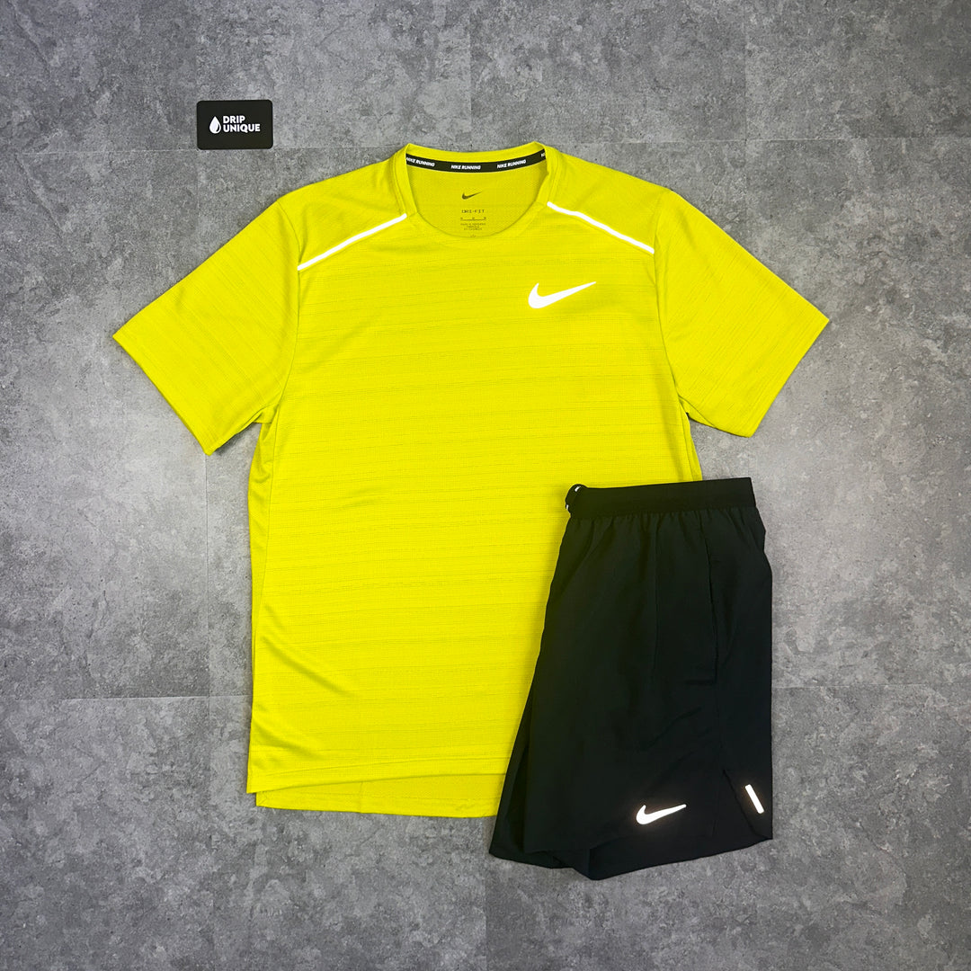 Nike Miler T-Shirt Lime Green & Black Flex Stride Shorts Set, Nike Sets, dripuniqueuk