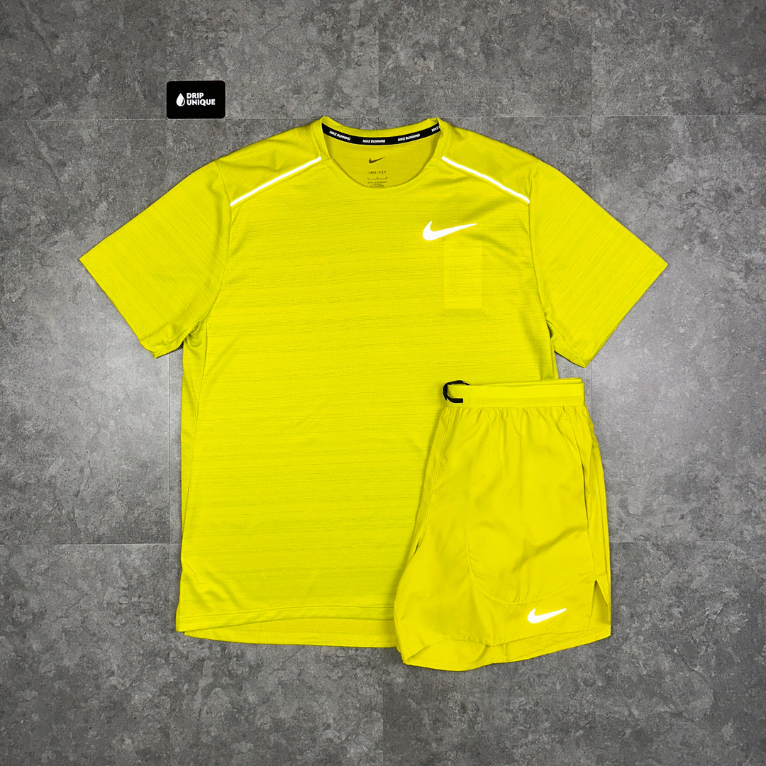 Nike Miler T Shirt Lime Green Flex Stride Shorts Set