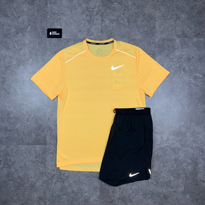 Nike Miler T-Shirt Mango & Black Flex Stride Shorts Set, Nike Sets, dripuniqueuk