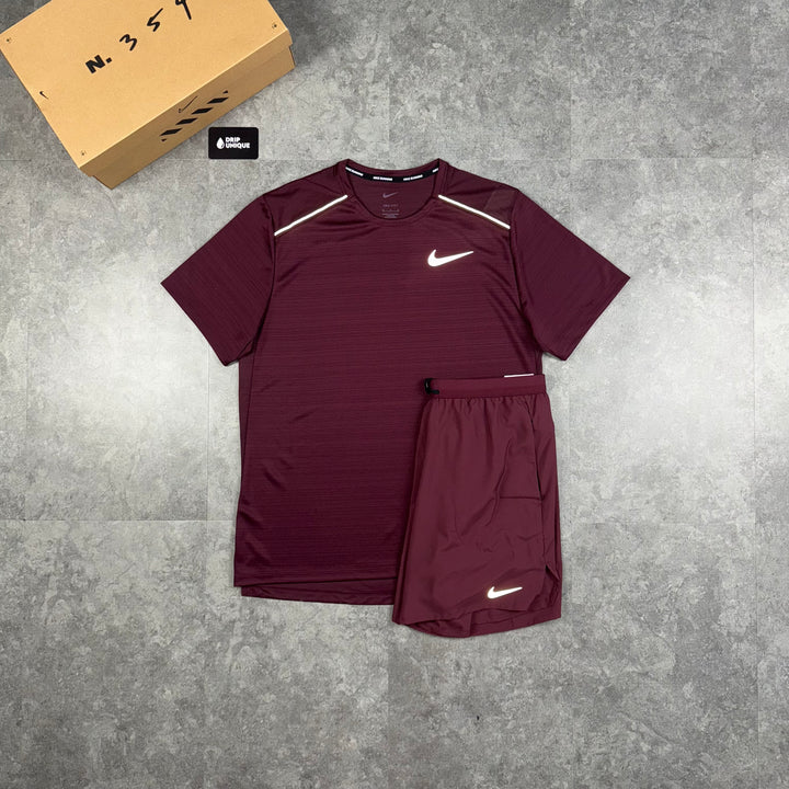 Nike Miler T-Shirt Midnight Maroon & Midnight Maroon Flex Stride Shorts Set, Nike Sets, dripuniqueuk