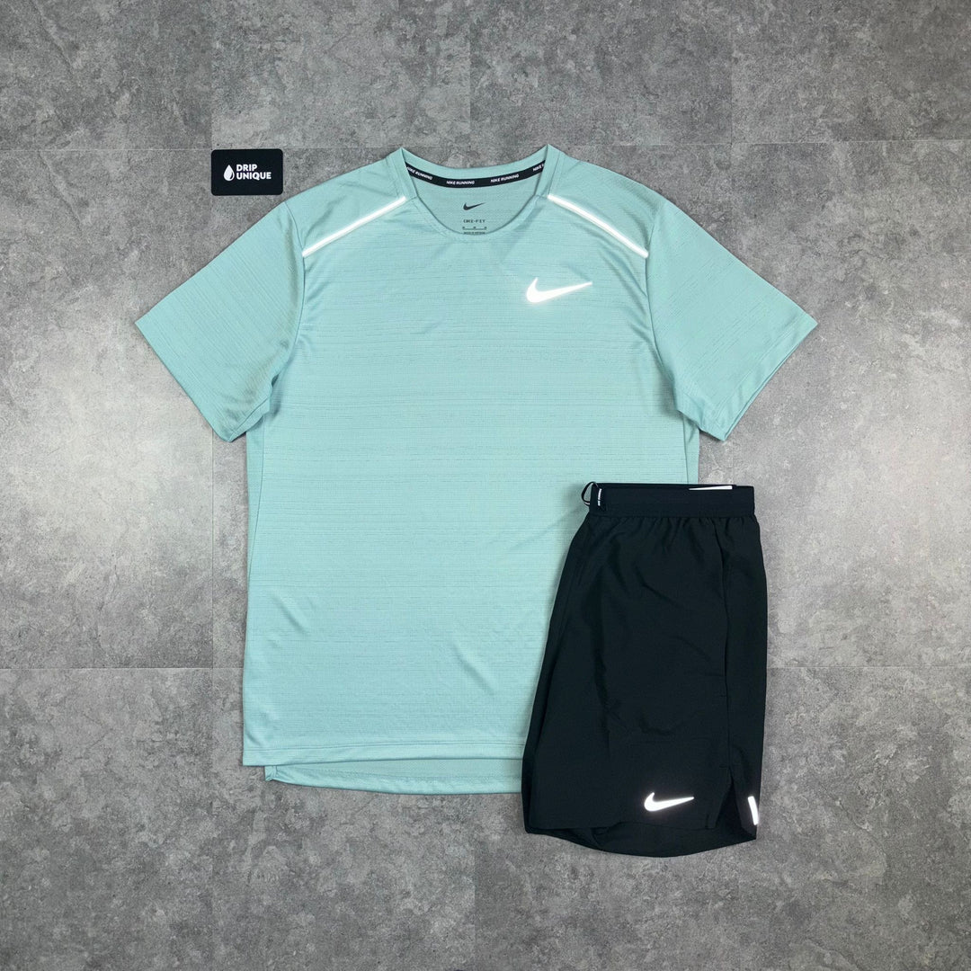 Nike Miler T-Shirt Mineral & Black Flex Stride Shorts Set, Nike Sets, dripuniqueuk