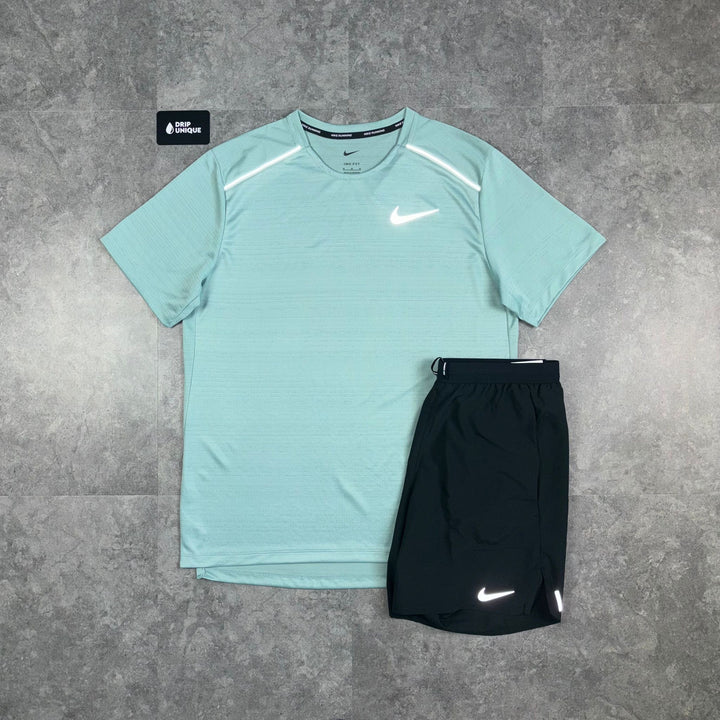Nike Miler T-Shirt Mineral & Black Flex Stride Shorts Set, Nike Sets, dripuniqueuk