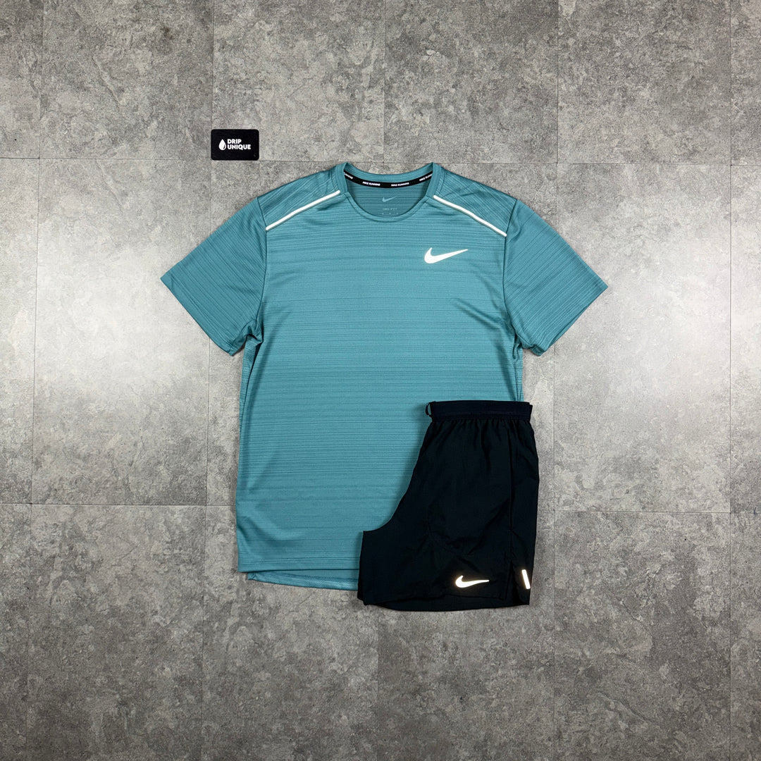 Nike Miler T-Shirt Mineral Teal & Black Flex Stride Shorts Set, nike miler set, dripuniqueuk