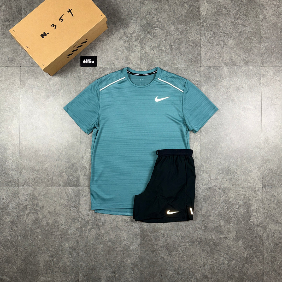 Nike Miler T-Shirt Mineral Teal & Black Flex Stride Shorts Set, nike set, dripuniqueuk