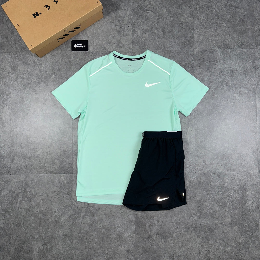 Nike Miler T-Shirt Mint Foam & Black Flex Stride Shorts Set, Nike Sets, dripuniqueuk