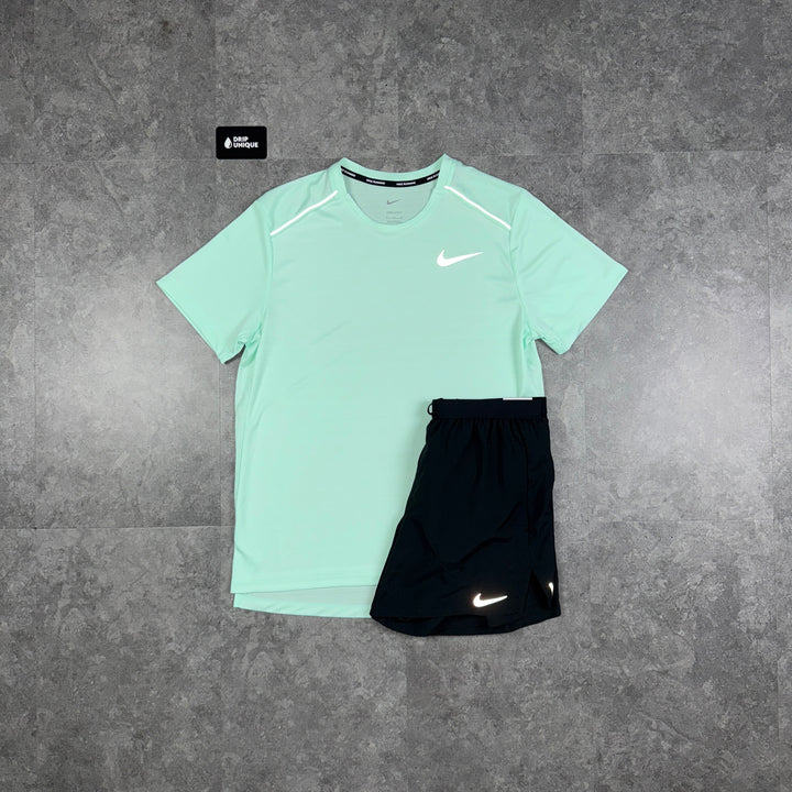 Nike Miler T-Shirt Mint Foam & Black Flex Stride Shorts Set, Nike Sets for men, dripuniqueuk
