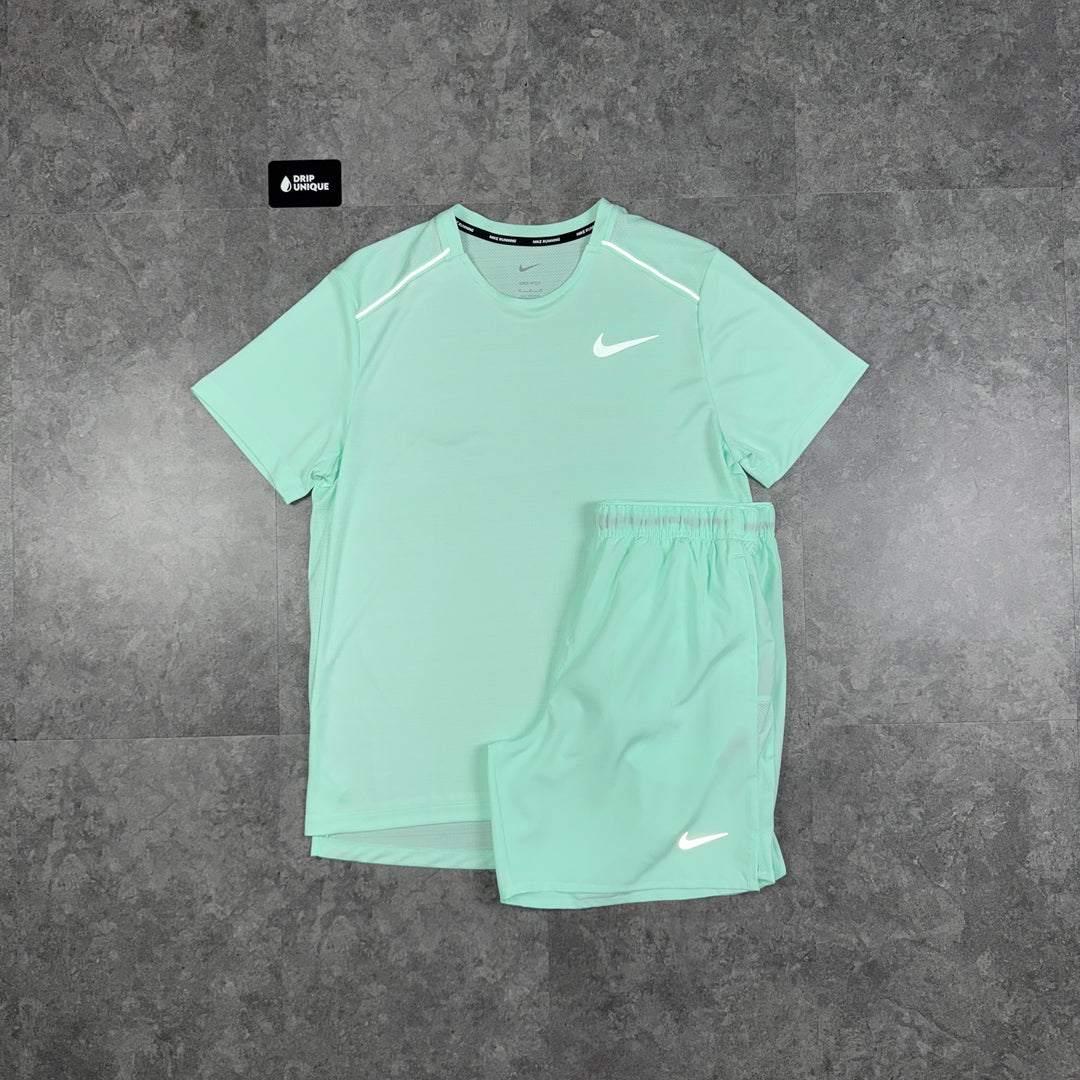 Nike Miler T-Shirt Mint Foam & Mint Foam Challenger Shorts Set, Nike Sets for men, dripuniqueuk