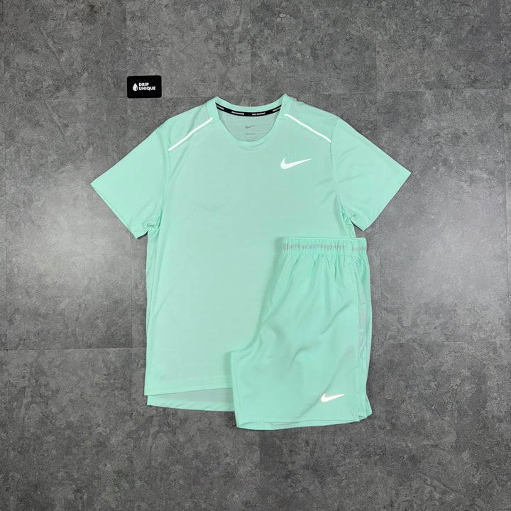 Nike Miler T-Shirt Mint Foam & Mint Foam Challenger Shorts Set, Nike Sets for men, dripuniqueuk