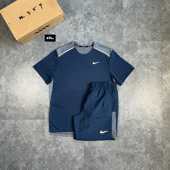 Nike Miler T-Shirt Navy / Grey & Navy Challenger Shorts Set, nike miler set, dripuniqueuk