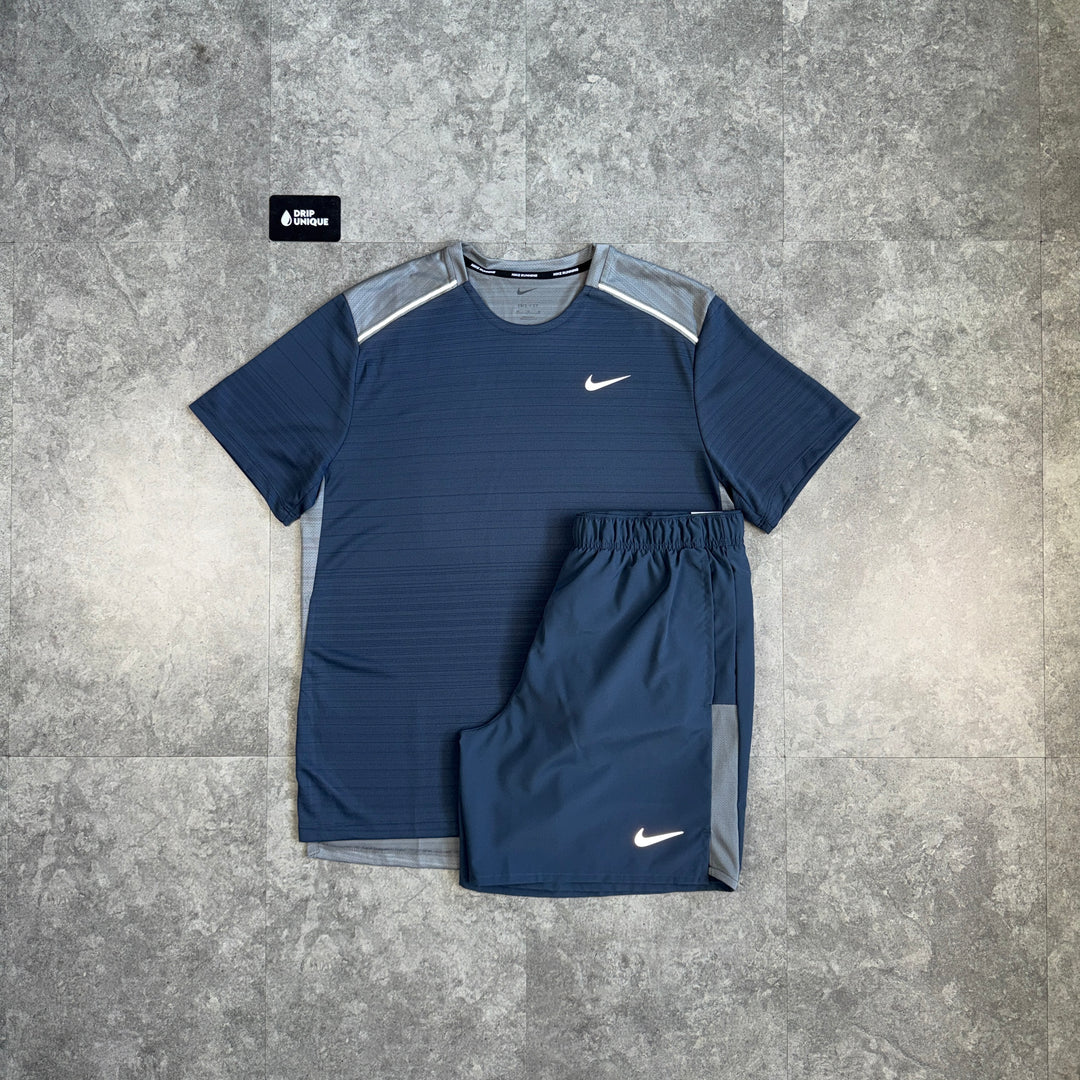 Nike Miler T-Shirt Navy / Grey & Navy Challenger Shorts Set, nike set, dripuniqueuk