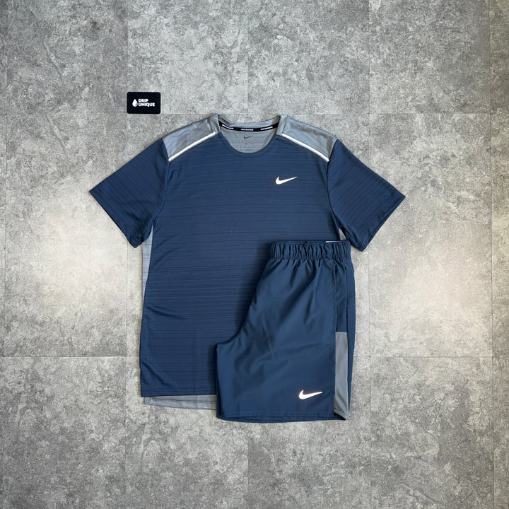 Nike Miler T-Shirt Navy / Grey & Navy Challenger Shorts Set, nike set, dripuniqueuk