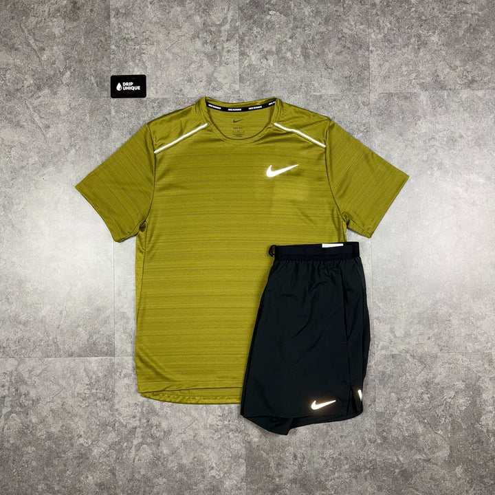 Nike Miler T-Shirt Pacific Moss & Black Flex Stride Shorts Set, Nike Sets, dripuniqueuk