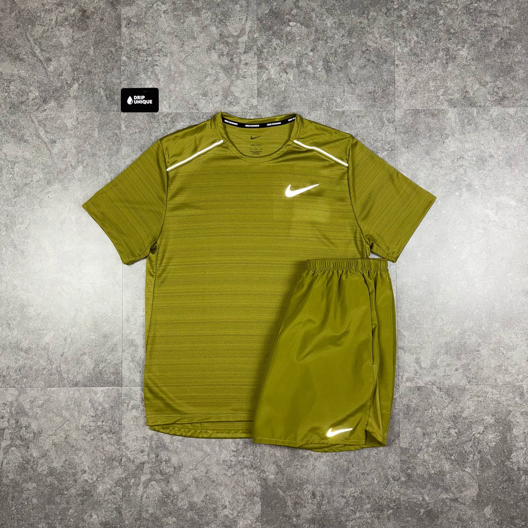 Nike Miler T-Shirt Pacific Moss & Pacific Moss Challenger Shorts Set, Nike Miler Set, dripuniqueuk