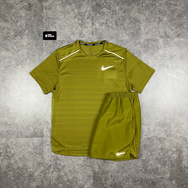 Nike Miler T-Shirt Pacific Moss & Pacific Moss Challenger Shorts Set, Nike Miler Set, dripuniqueuk