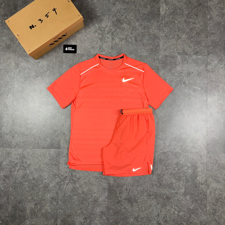 Nike Miler T-Shirt Peach & Peach Flex Stride Shorts Set, nike miler set, dripuniqueuk
