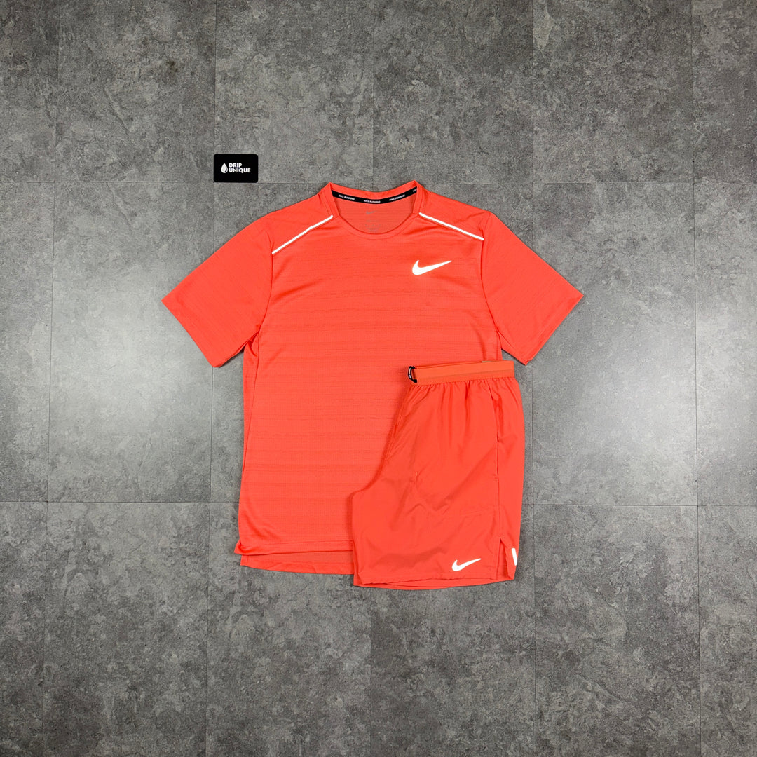 Nike Miler T-Shirt Peach & Peach Flex Stride Shorts Set, nike set, dripuniqueuk