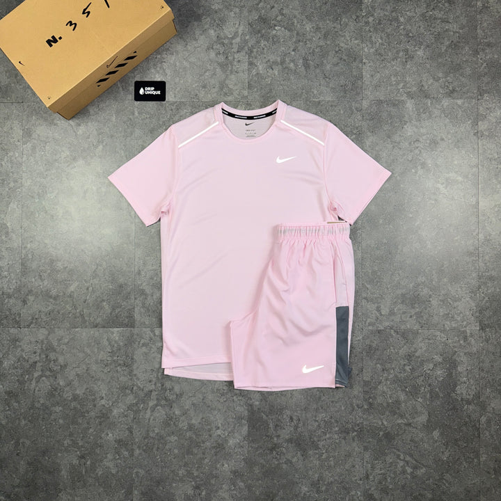 Nike Miler T-Shirt Pink Foam & Pink Foam Challenger Shorts Set, nike miler set, dripuniqueuk