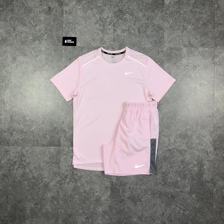 Nike Miler T-Shirt Pink Foam & Pink Foam Challenger Shorts Set, nike set, dripuniqueuk