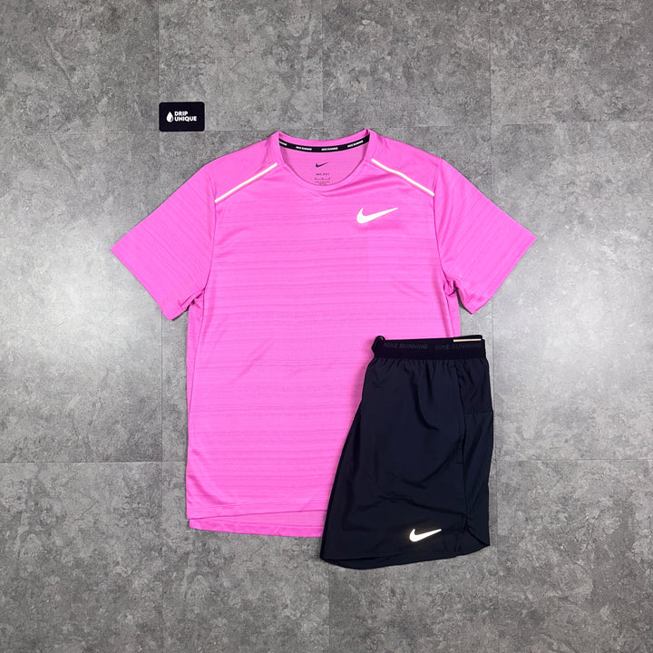 Nike Miler T-Shirt Playful Pink & Black Flex Stride Shorts Set, Nike Sets, dripuniqueuk