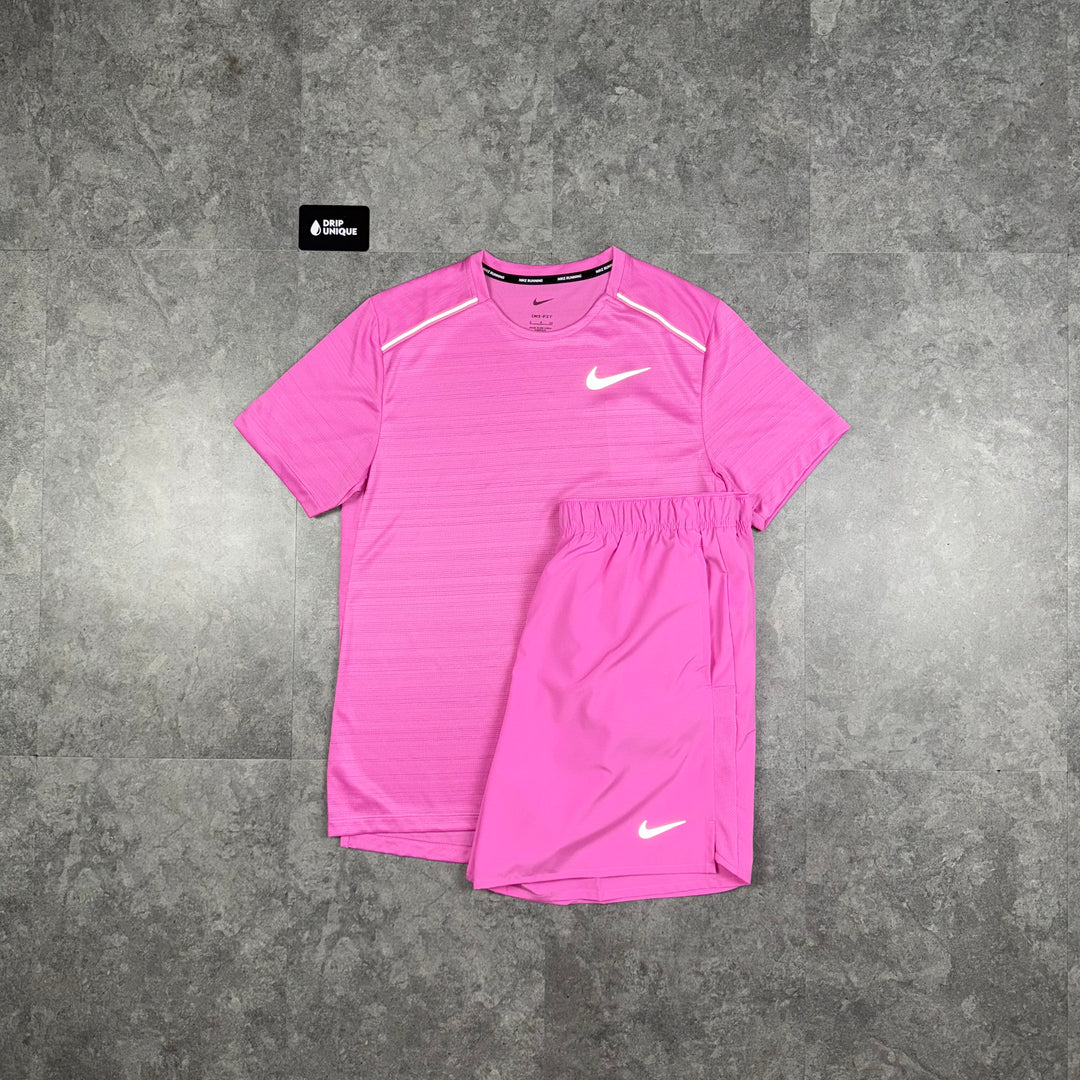 Nike Miler T-Shirt Playful Pink & Playful Pink Challenger Shorts Set, Nike Miler Set, dripuniqueuk
