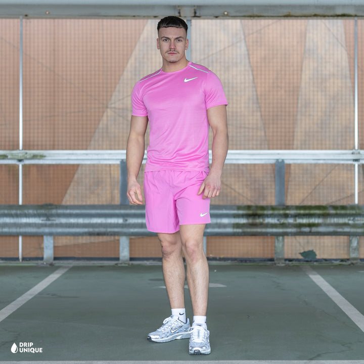 Nike Miler T-Shirt Playful Pink & Playful Pink Challenger Shorts Set, nike set, dripuniqueuk