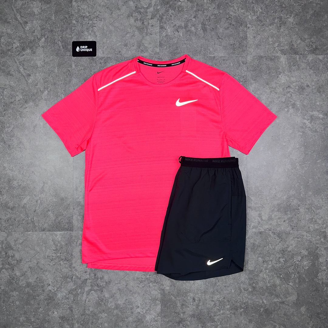 Nike Miler T-Shirt Punch & Black Flex Stride Shorts Set, Nike Sets, dripuniqueuk
