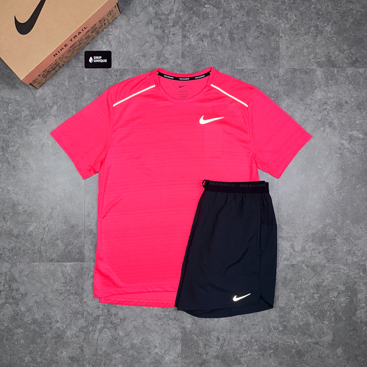 Nike Miler T-Shirt Punch & Black Flex Stride Shorts Set, Nike Sets for men, dripuniqueuk