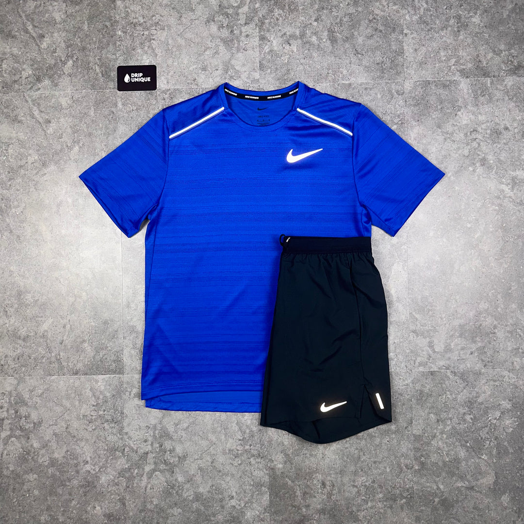 Nike Miler T-Shirt Royal Blue & Black Flex Stride Shorts Set, Nike Sets, dripuniqueuk