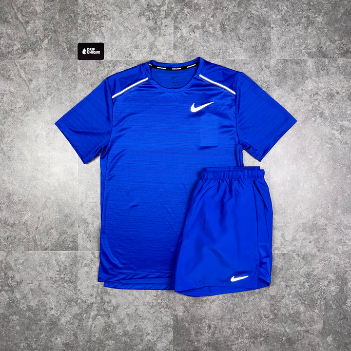 Nike Miler T-Shirt Royal Blue & Royal Blue Challenger Shorts Set, Nike Miler Set, dripuniqueuk