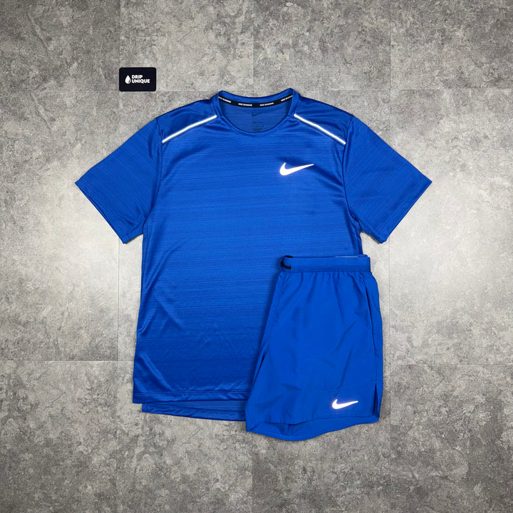 Nike Miler T-Shirt Royal Blue & Royal Blue Flex Stride Shorts Set, Nike Miler Set, dripuniqueuk