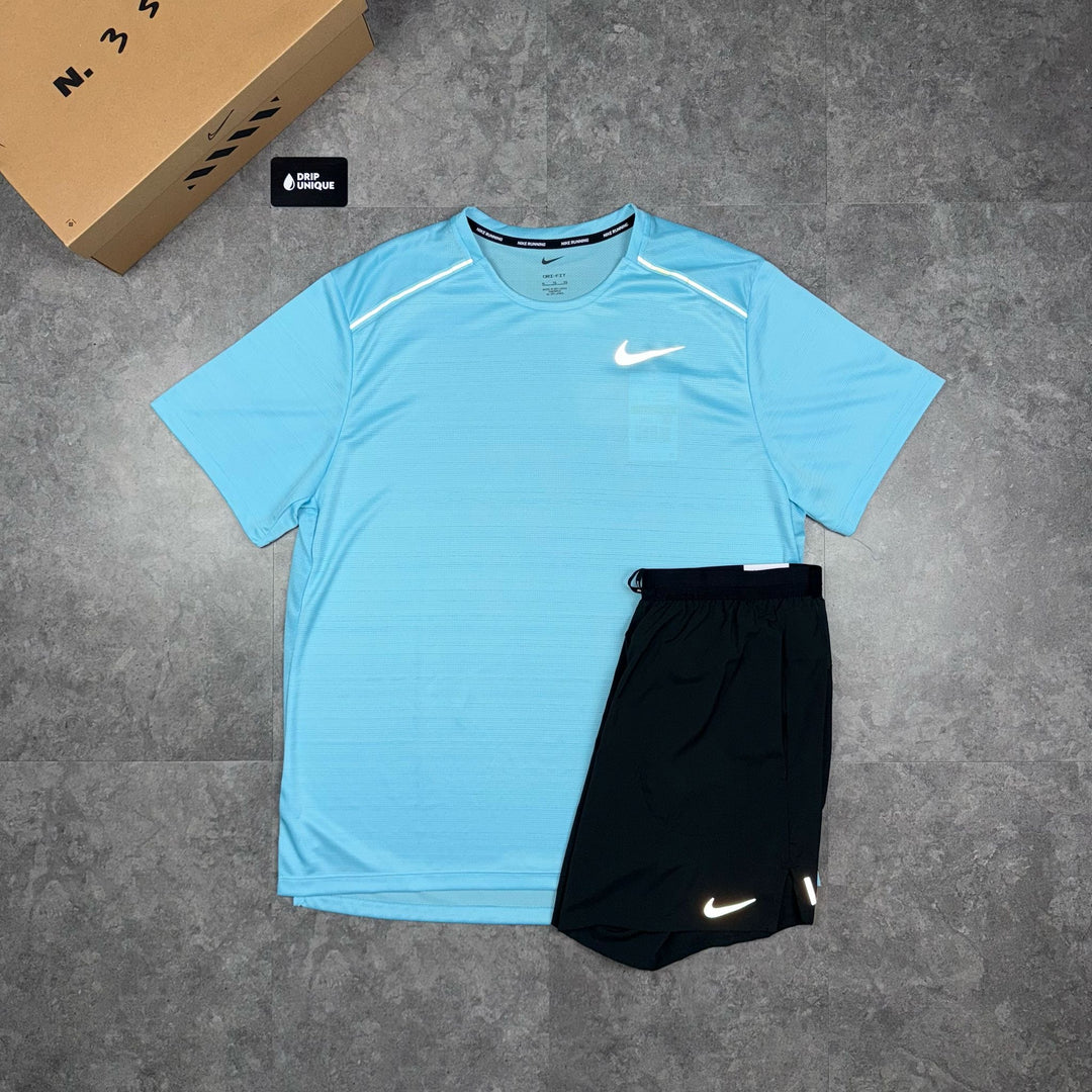 Nike Miler T-Shirt Sky Blue Black Flex Stride Shorts Set