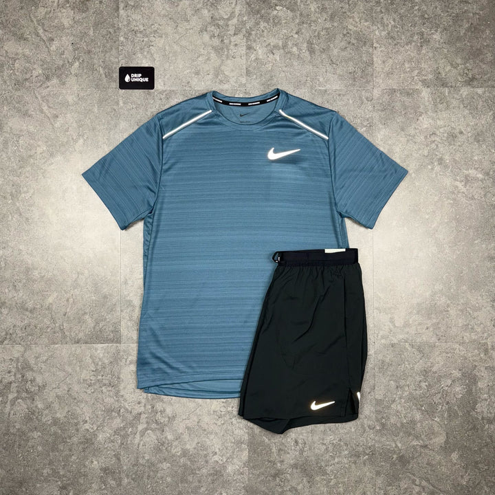 Nike Miler T-Shirt Thunder & Black Flex Stride Shorts Set, Nike Sets, dripuniqueuk
