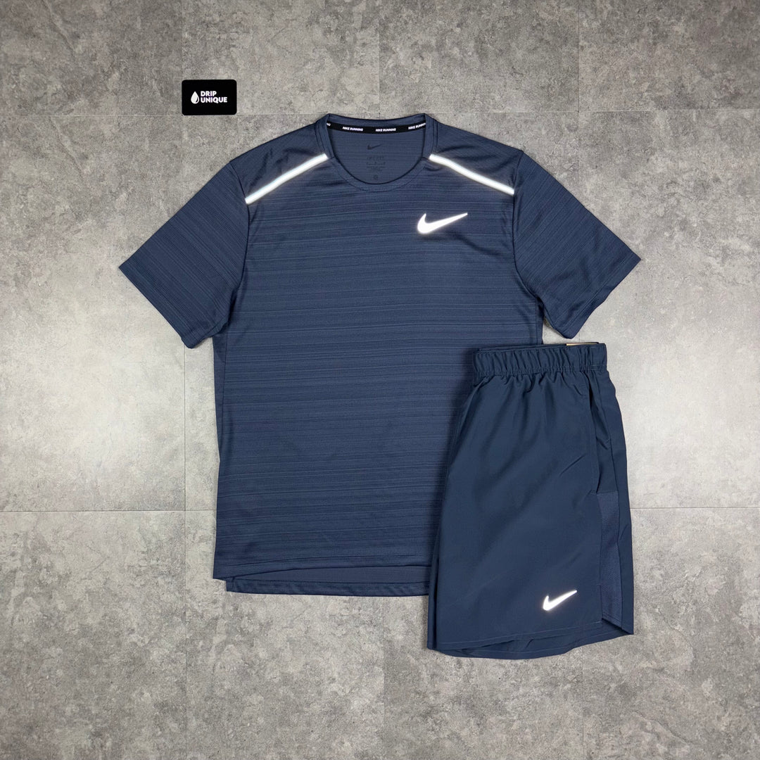 Nike Miler T-Shirt Thunder Blue & Thunder Blue Challenger Shorts Set, Nike Sets, dripuniqueuk