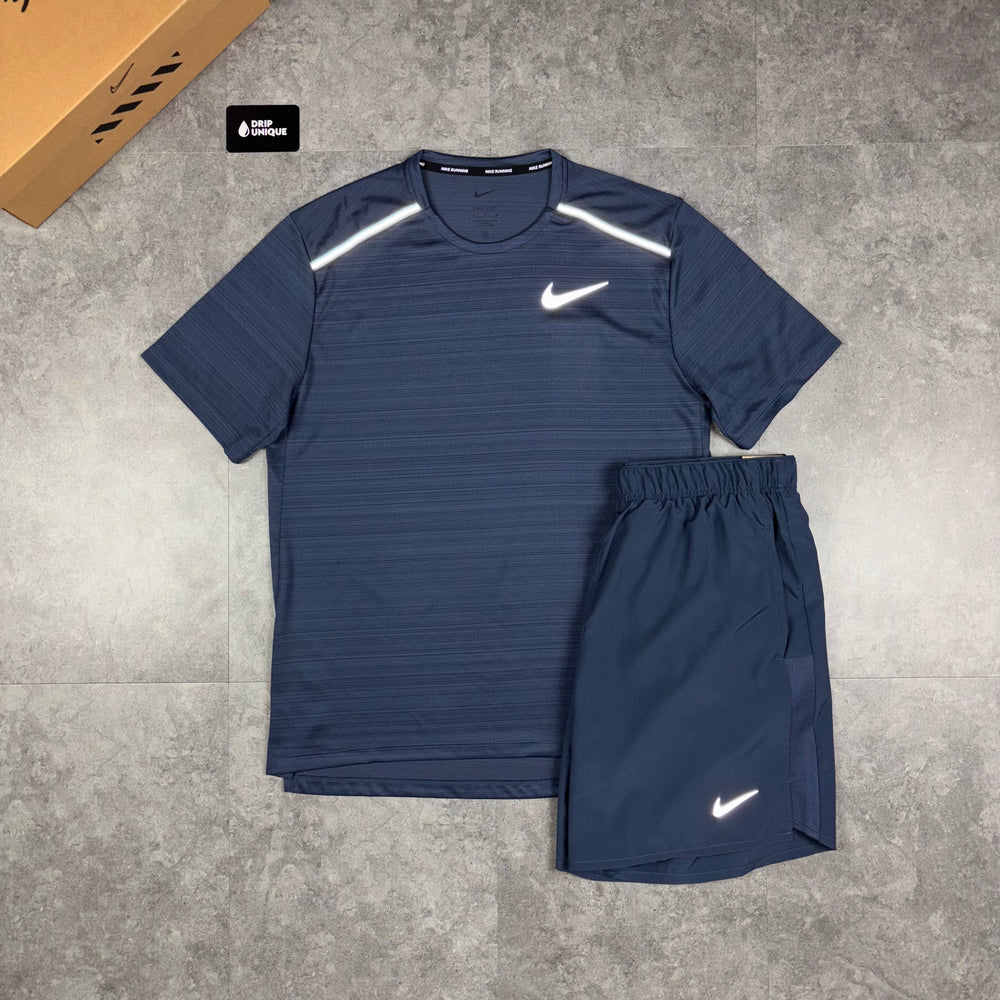 Nike Miler T-Shirt Thunder Blue & Thunder Blue Challenger Shorts Set, Nike Sets for men, dripuniqueuk