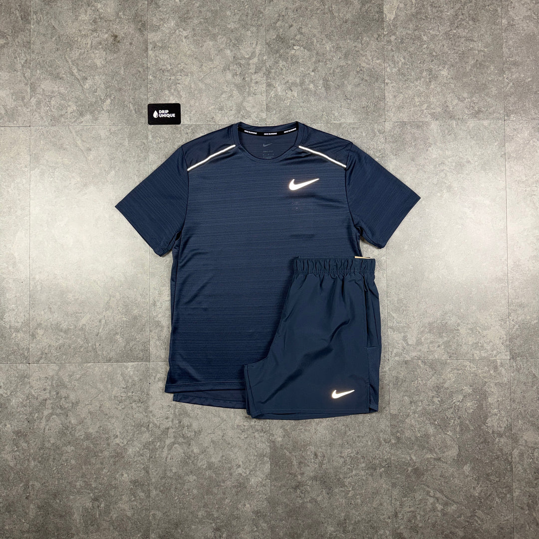 Nike Miler T-Shirt Thunder Blue & Thunder Blue Challenger Shorts Set, nike miler set, dripuniqueuk
