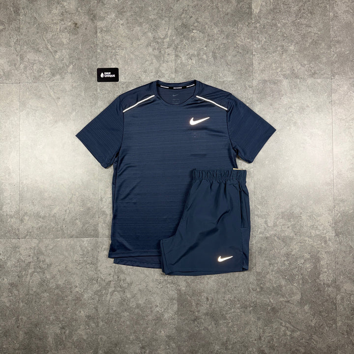 Nike Miler T-Shirt Thunder Blue & Thunder Blue Challenger Shorts Set, nike miler set, dripuniqueuk