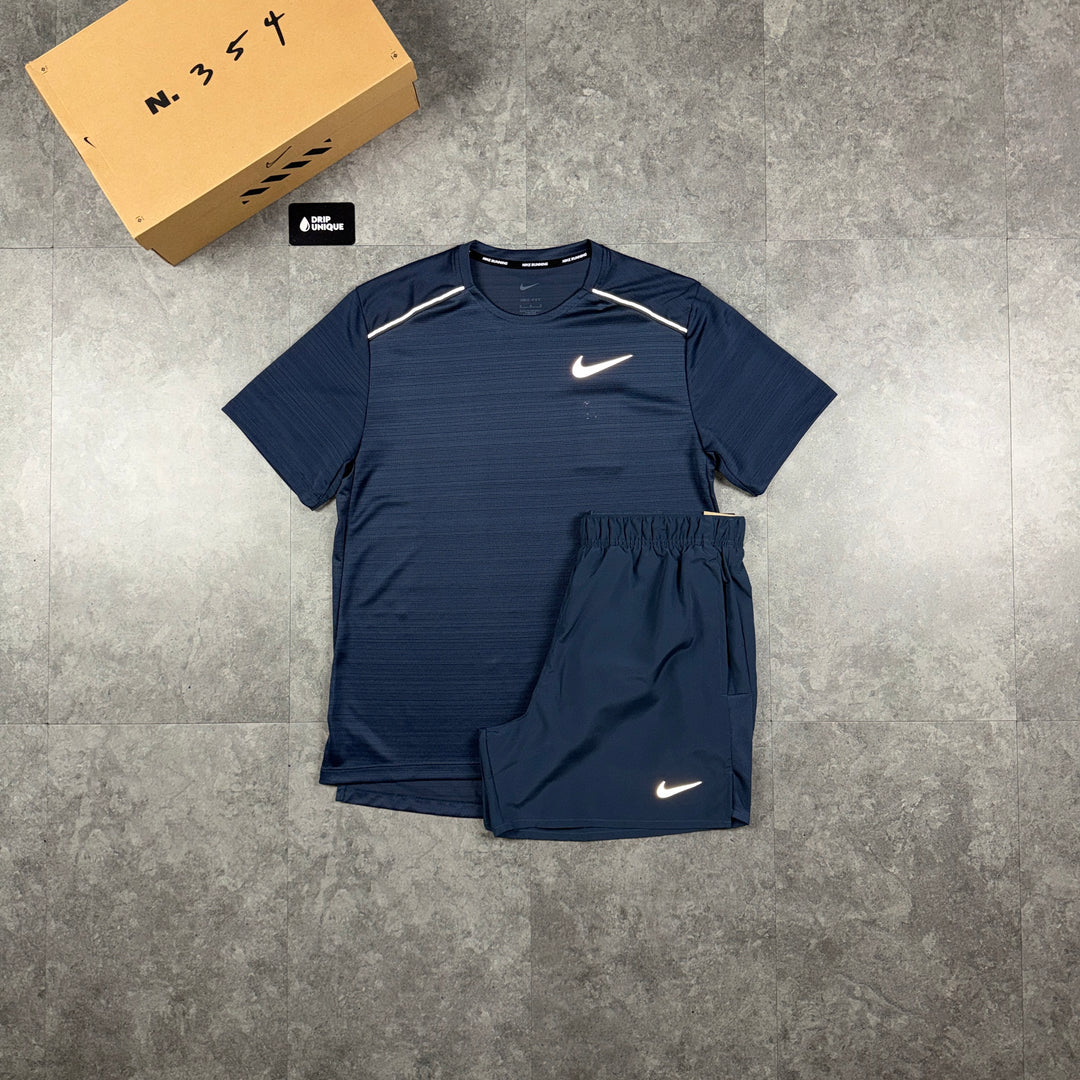 Nike Miler T-Shirt Thunder Blue & Thunder Blue Challenger Shorts Set, nike tshirt set, dripuniqueuk