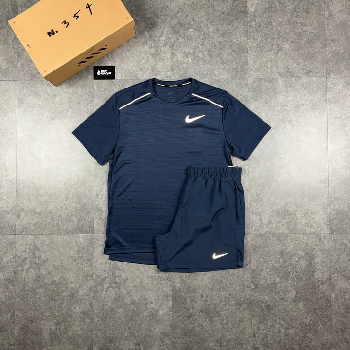 Nike Miler T-Shirt Thunder Blue & Thunder Blue Challenger Shorts Set, nike tshirt set, dripuniqueuk