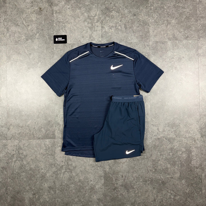 Nike Miler T-Shirt Thunder Blue & Thunder Blue Flex Stride Shorts Set, nike miler set, dripuniqueuk