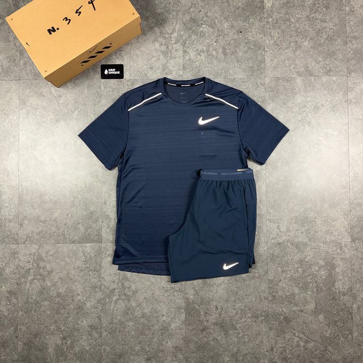 Nike Miler T-Shirt Thunder Blue & Thunder Blue Flex Stride Shorts Set, nike tshirt set, dripuniqueuk