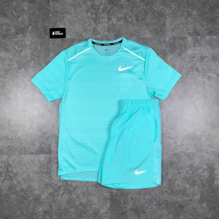 Nike Miler T-Shirt Turquoise & Turquoise Challenger Shorts Set, Nike Miler Set, dripuniqueuk