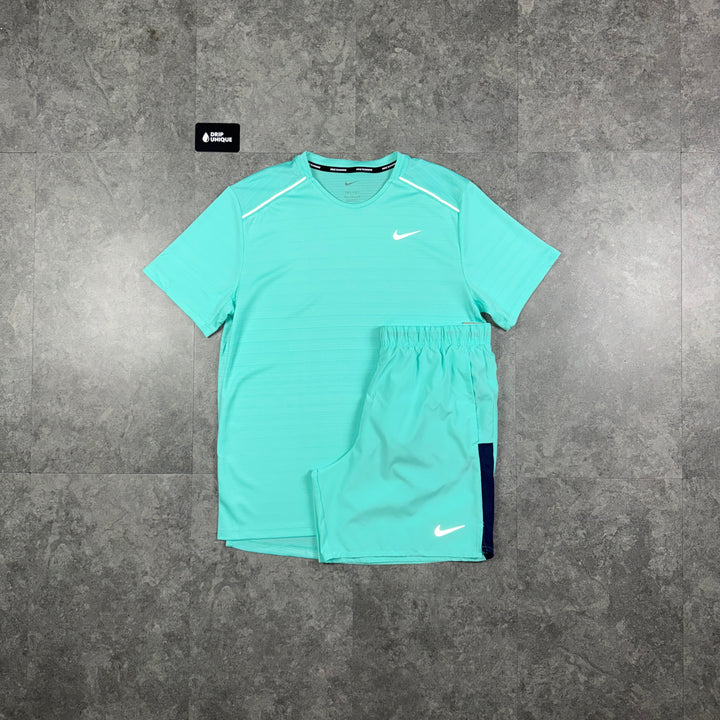 Nike Miler T-Shirt Turquoise & Turquoise Challenger Shorts Set, nike miler set, dripuniqueuk