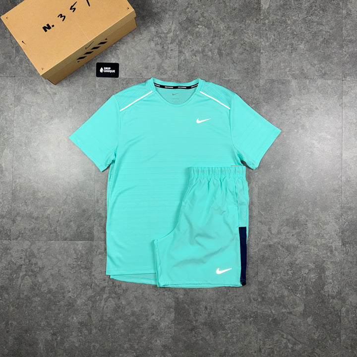 Nike Miler T-Shirt Turquoise & Turquoise Challenger Shorts Set, nike set, dripuniqueuk
