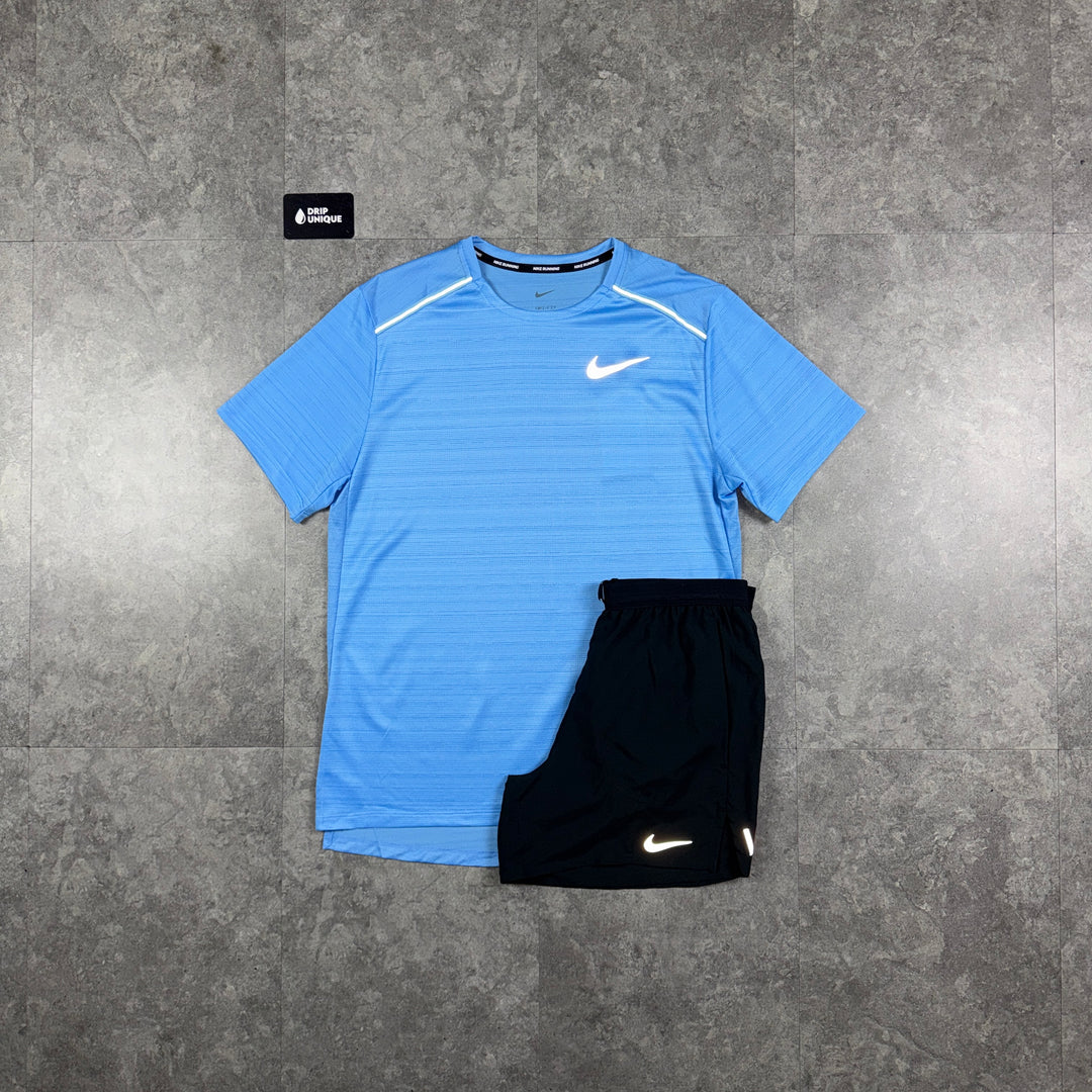 Nike Miler T-Shirt University Blue & Black Flex Stride Shorts Set, nike set, dripuniqueuk