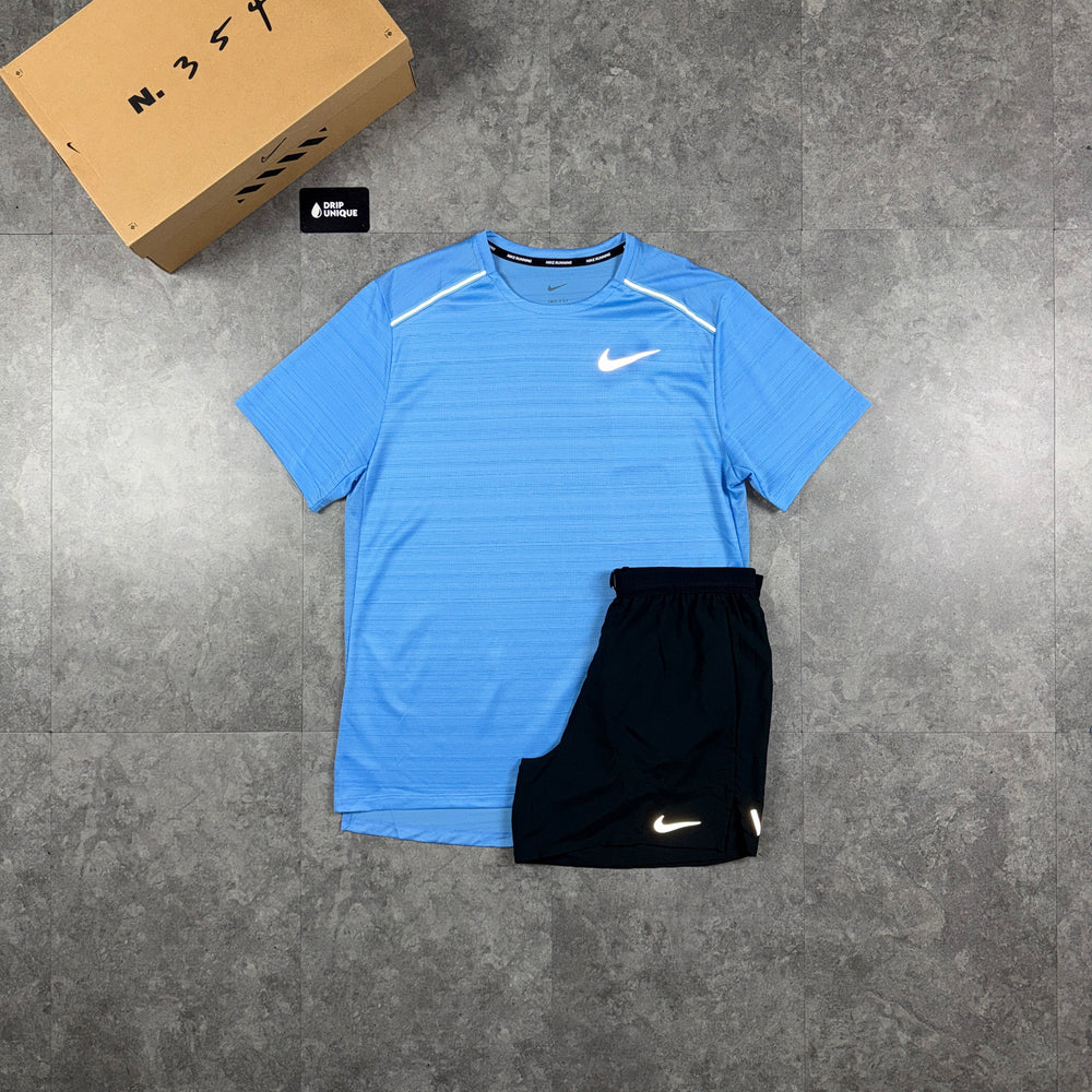 Nike Miler T-Shirt University Blue & Black Flex Stride Shorts Set, nike shorts set, dripuniqueuk