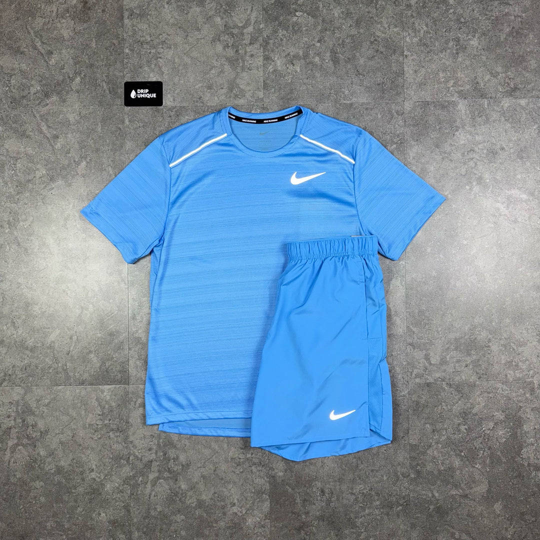Nike Miler T-Shirt University Blue & University Blue Challenger Shorts Set, Nike Miler Set, dripuniqueuk