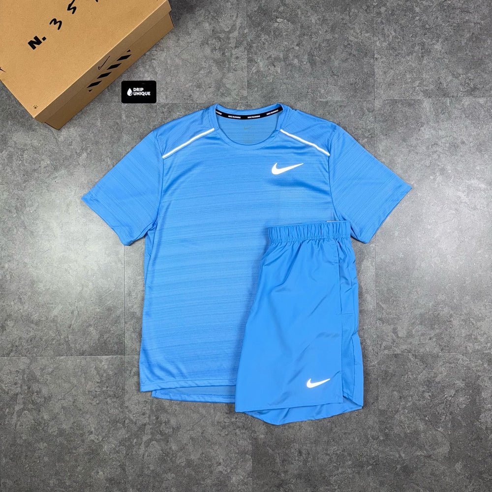 Nike Miler T-Shirt University Blue & University Blue Challenger Shorts Set, Nike Sets, dripuniqueuk