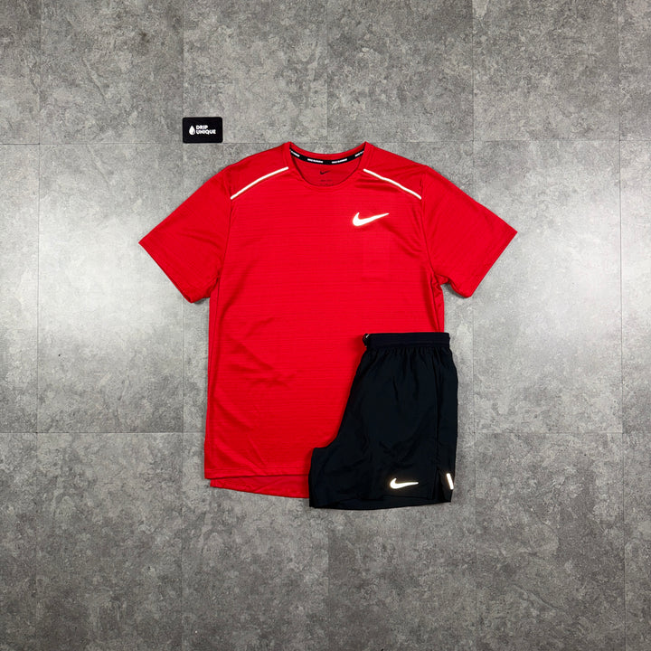 Nike Miler T-Shirt University Red & Black Flex Stride Shorts Set, nike miler set, dripuniqueuk